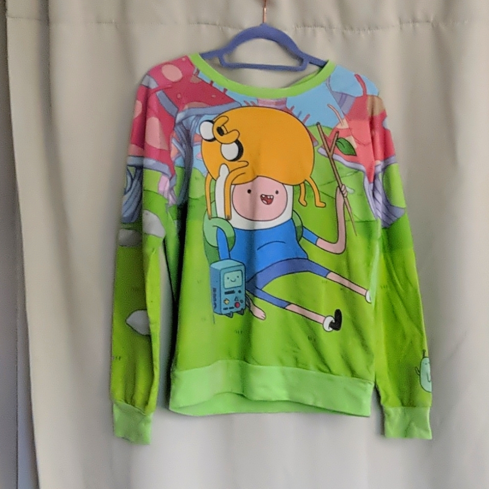 Reposted unsold- Adventure time sweater- jake on finn's head L jr